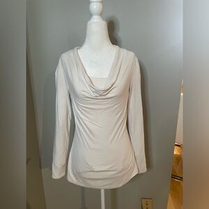 WHBM White Long Sleeve Top, Cowl Neck
